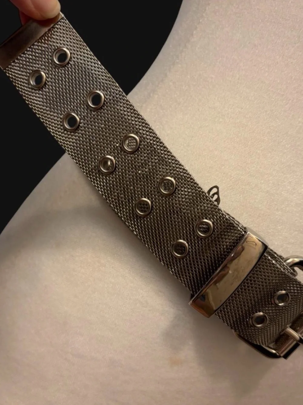 🤘Y2K Silver Metal Mesh Grommet Chainmail  Belt Adjustable Punk Grunge Goth
